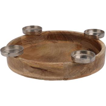 Preview: Exquisites Kerzenhalter-Tablett aus Mangoholz. Kerzenhalter-Ring für 4 Teelichter - Perfekt für Stilvolle Tischdeko, Adventskranz oder gemütliche Abende