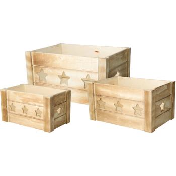 Aufbewahrungs-Holzboxen "Stern", 3er-Set - effiziente und dekorative Aufbewahrung - für schnelles Aufräumen 