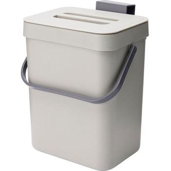 Abfalleimer 3L mit Haken für Küchenschranktür - Platzsparende Müllentsorgung Biomüll - Robustes Polypropylen Grau 15,5x12x20,5 cm