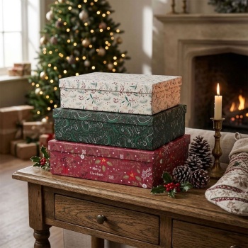 Elegante Weihnachts-Geschenkboxen 3er-Set, rechteckig - Edle Geschenkschachteln für Deko & Weihnachtsgeschenke