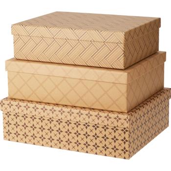 Geschenkbox-Set, rechteckig, 3-teilig, mit 3 verschiedenen Designs - Geschenk- und Aufbewahrungs-Boxen - einfarbiger Druck in Braun