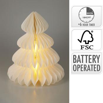 Preview: Romantische Baum LED Dekoration Wabenpapier mit 6h Timer, 40cm – Nachtlicht für Schlafzimmer oder Wohnzimmer. Perfekt für Weihnachten