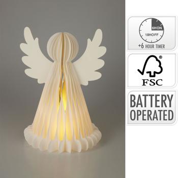 Preview: Zauberhafter LED Engel Wabenpapier mit 6h Timer, 50cm – Nachtlicht für Schlafzimmer oder Wohnzimmer. Perfekt für Weihnachten
