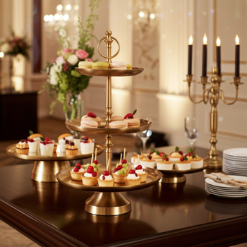 Preview: Hochwertige 3-Etagen Etagere in Messing-Gold, vielseitig einsetzbar als Küchenständer, Obstschale & Deko für Zuhause