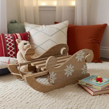 Preview: Edler Deko-Schlitten aus Mangoholz, wunderschöne weisse Schnitzerei. Perfekt für festliche Winter & Weihnachts Deko