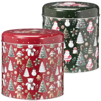 Preview: 2er-Set Weihnachts-Vorratsdosen - Gross & klein - Deko Stahl Blechdosen, Ideal für Kekse, Plätzchen, Gebäck, als Geschenk Verpackung oder Adventsdeko
