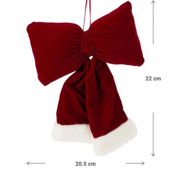 Preview: Festliche Hänge-Schleife 22 cm, Rot-Weiss - Edle Weihnachts-Deko aus Polyester für Türen, Wände, Geschenke, Party & u.v.m. 