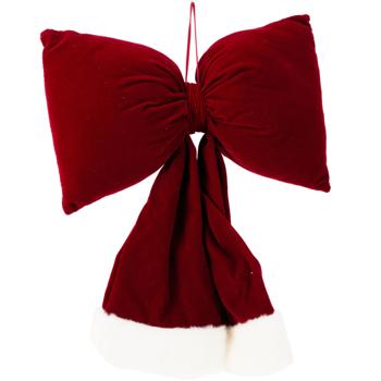 Preview: Festliche Hänge-Schleife 37 cm, Rot-Weiss - Edle Weihnachts-Deko aus Polyester für Türen, Wände, Geschenke, Party & u.v.m. 