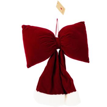 Preview: Festliche Hänge-Schleife 37 cm, Rot-Weiss - Edle Weihnachts-Deko aus Polyester für Türen, Wände, Geschenke, Party & u.v.m. 