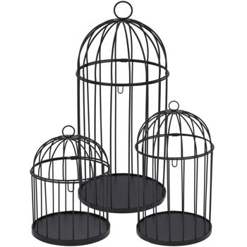 Edles Deko-Vogelkäfig-Set, 3-teilig aus Metall - Vintage-Stil Deko, hängend & stehend - für Zuhause & Garten