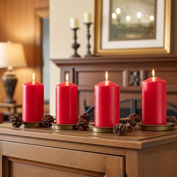 Stilvolles Kerzen-Set, 4 Stück Stumpenkerzen – Lange Brenndauer ca. 65 Stunden. Ideal für gemütliche Abende, Hochzeiten, Weihnachten & Dekoration, Rot