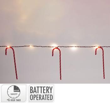 Preview: Magische Weihnachtsdeko-Zuckerstange Lichterkette - 10 Stk. 20 Warmweisse LEDs, Batteriebetrieben mit 6h Timer - Perfekte Weihnachtsdeko