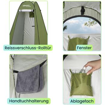 Preview: Pop-Up Toilettenzelt - Duschzelt & Umkleidezelt für Camping, Strand & Outdoor, tragbares Sichtschutzzelt grün, schneller Aufbau