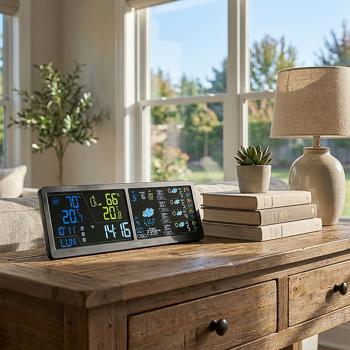 Preview: WLAN Wetterstation mit App & XXL Display: Tuya Smart Home, Aussen-Sensor, Weck-Alarm - Temperatur, Feuchtigkeit, UV Index, Wettervorhersage & mehr