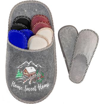 Preview: Home Sweet Home - Winterlandschaft Gästefinken-Set: 5 Paar bequeme Hausschuhe in diversen Farben mit verstärkter Sohle - hygienisch für Besucher & Gäste