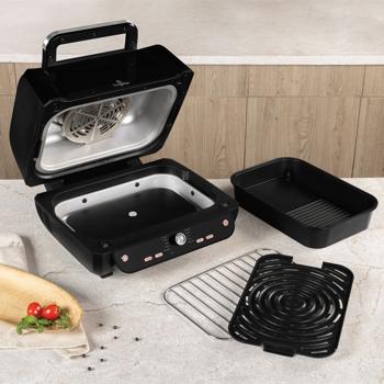 12in1 Multifunktions-Heissluftfritteuse mit Fenster, 6 Liter, matt schwarz-roségold: fettfrei & digital – Gesunde Mahlzeiten einfach & schnell