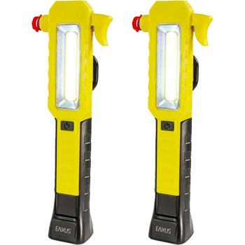 2er-Set ProGuard Kfz-Taschenlampe - Notfallhammer, Gurtschneider, Haken & Magnet - 3 Lichtmodi, 180° schwenkbar - Gelb für Auto/Werkstatt