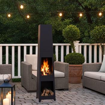 Edler Gartenkamin in schwarz: Robuster Terrassenofen, modern & wärmespendend – für gemütliche Abende & stilvolle Outdoor-Atmosphäre