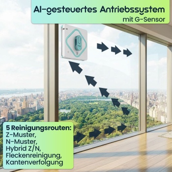Preview: Smarter AI Fensterputzroboter: 3000Pa Glasreinigungsroboter mit App-Steuerung, Fernbedienung, Sicherungsseil für streifenfreie saubere Fenster
