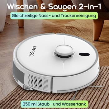 Preview: Ultimativer Saug-Wisch-Roboter 6000 Pa mit 2-in-1 Wischfunktion, Li-Ionen-Akku, Laser-Navigation - Smart-Home WLAN Saugwischer 