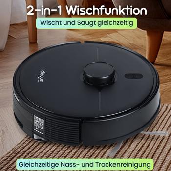 Preview: Ultimativer Saug-Wisch-Roboter 6000 Pa mit 2-in-1 Wischfunktion, schwarz - Li-Ionen-Akku, Laser-Navigation - Smart-Home WLAN Saugwischer 