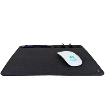 Preview: Mousepad mit Handyhalter & Induktionsladung: Dunkelgrau, Ein smarter Schreibtisch-Organizer für kabelloses Laden & Ordnung