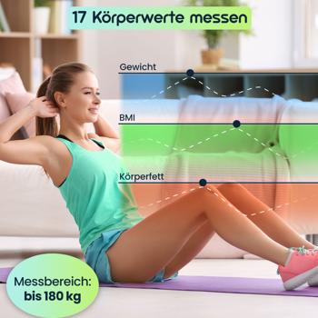 Preview: Solar-Akku Körperfettwaage aus Glas, präzise Körperanalyse, 180 kg, App & Bluetooth für Fitness-Erfolge, Kompatibel zu Google Fit & Apple Health
