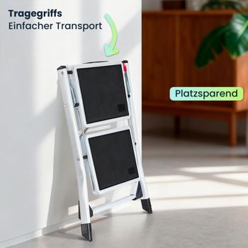 Preview: Stabiler Klapptritt mit 2 Stufen, 150 kg – Stahl rutschfester Trittschemel mit Klappsicherung, platzsparend für sicheres Arbeiten