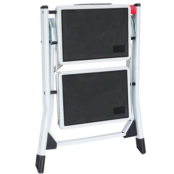 Preview: Stabiler Klapptritt mit 2 Stufen, 150 kg – Stahl rutschfester Trittschemel mit Klappsicherung, platzsparend für sicheres Arbeiten