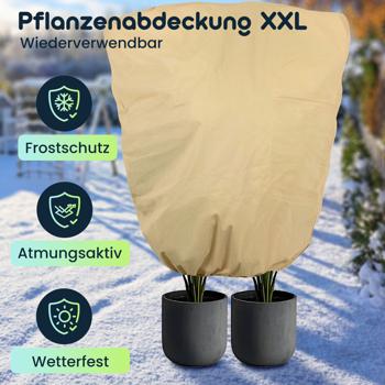 Preview: Pflanzenabdeckung XXL, Winterschutz, 240 x 200 cm, Kübelpflanzen Schutzhauben als Frostschutz mit Zugband und Reissverschluss, atmungsaktiv 