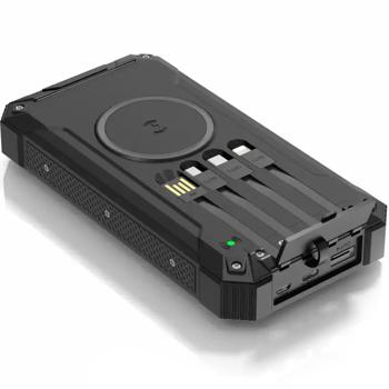 Preview: 20.000 mAh Solar-Powerbank, kabelloses Laden & 4 integrierte Ladekabel: Mobiles Kraftwerk für Handy & USB-Geräte