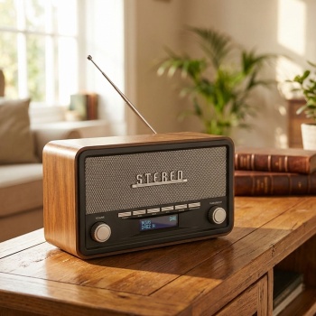 Vintage DAB+ & UKW Radio mit Echtholz-Optik - Digitaler & analoger Empfang - Bluetooth 5.0 - AUX-Eingang - Wecker - 2x 2W Stereo-Sound