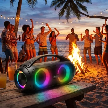 Tragbarer Bluetooth-Lautsprecher mit coolem Lichteffekten - Kompakt, transportabel und perfekt für unterwegs. Starker Sound für jede Party!