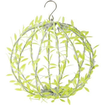 Preview: Solar Leuchtkugel im Blätterdesign - Ø20cm Gartenkugel mit 72 warmweissen LEDs - IP44 Aussenleuchte inkl. Erdspiess, S-Haken und Solarpanel