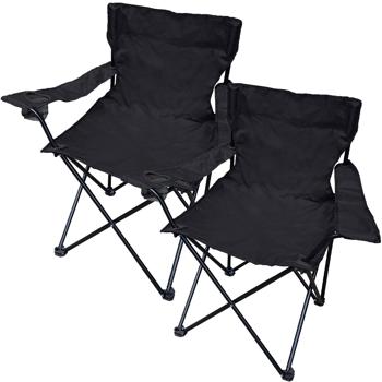 2er-Set Camping Faltstuhl Schwarz klappbar: Mit Armlehne & Getränkehalter – Kompakt, robust & bequem – Ihr perfekter Begleiter für Outdoor