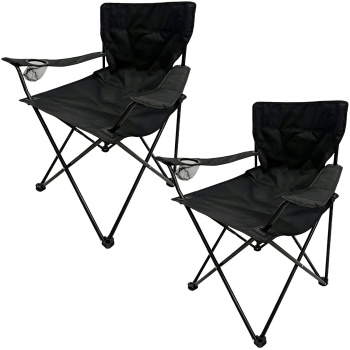 Preview: 2er-Set Camping Faltstuhl Schwarz klappbar: Mit Armlehne & Getränkehalter – Kompakt, robust & bequem – Ihr perfekter Begleiter für Outdoor