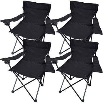 4er-Set Camping Faltstuhl Schwarz klappbar: Mit Armlehne & Getränkehalter – Kompakt, robust & bequem – Ihr perfekter Begleiter für Outdoor