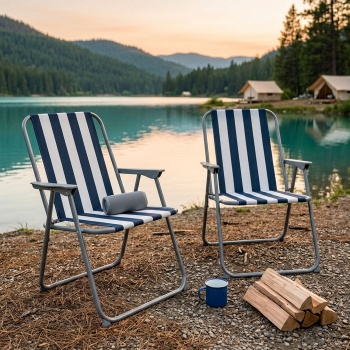 2er-Set Campingstuhl blau/weiss - klappbar, robust & platzsparend für Camping, Outdoor, Festivals, Strand & Picknick - Stahlrohrgestell, 600D Polyester