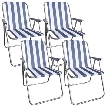 Preview: 4er-Set Campingstuhl blau/weiss - klappbar, robust & platzsparend für Camping, Outdoor, Festivals, Strand & Picknick - Stahlrohrgestell, 600D Polyester
