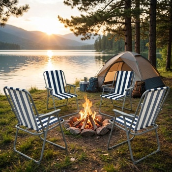 4er-Set Campingstuhl blau/weiss - klappbar, robust & platzsparend für Camping, Outdoor, Festivals, Strand & Picknick - Stahlrohrgestell, 600D Polyester
