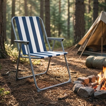 Preview: 4er-Set Campingstuhl blau/weiss - klappbar, robust & platzsparend für Camping, Outdoor, Festivals, Strand & Picknick - Stahlrohrgestell, 600D Polyester