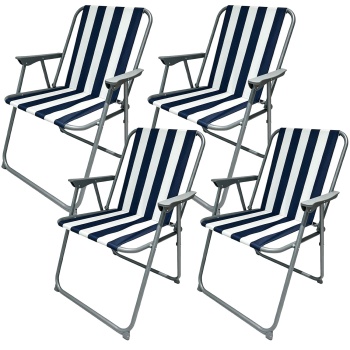 Preview: 4er-Set Campingstuhl blau/weiss - klappbar, robust & platzsparend für Camping, Outdoor, Festivals, Strand & Picknick - Stahlrohrgestell, 600D Polyester