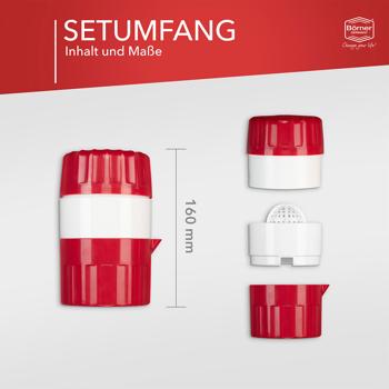 Preview: Manuelle Saftpresse weiss-rot - Entsafter für Zitrone, Orange & Limette - BPA-frei - Made in Germany - Handpresse für frischen Saft, leise & effizient