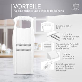Preview: Julienne-Hobel, weiss: Vielseitiger Gemüseschneider für gesunde & kreative Gerichte – Präzise & schnell zu feinen Gemüsestreifen