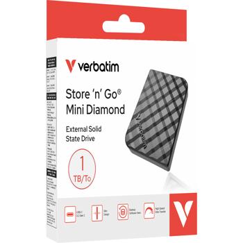 Preview: SSD Festplatte 1TB, USB 3.2, Typ C, Mini Diamond, schwarz: Ein ultraschneller Speicher für PC, Mac & Handy