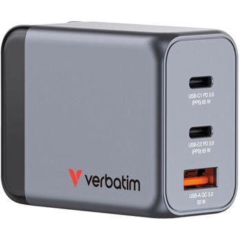 Reise USB-Ladeadapter (EU, UK, US), GaN, 65 Watt, 2x USB-C und 1x USB-A, grau: Ein universelles Schnellladegerät für Handy & Laptop weltweit