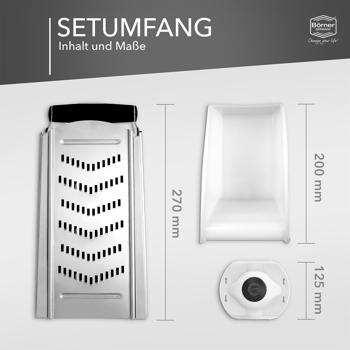 Preview: Profi Vierkantreibe mit Auffangbehälter und Fruchthalter: Schnelle Käse- & Gemüsereibe für perfekte Rösti & Salate