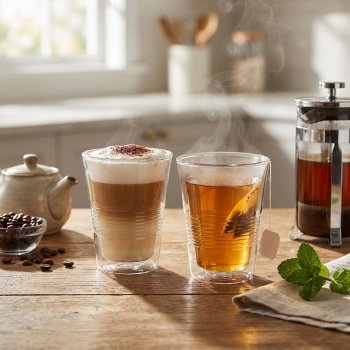 2er-Set edle Doppelwandgläser mit Riffelung – 330 ml – Thermo-Funktion für besten Genuss von Kaffee & Tee