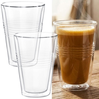 2er-Set Doppelwandgläser mit Riffelung 300ml – Thermogläser für Kaffee & Tee, Borosilikat Kaffeegläser mit Schwebeeffekt hitzebeständig