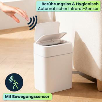 Preview: Premium Sensor Mülleimer Set, 12L & 16L, Automatischer Abfalleimer mit Bewegungssensor, Weiss - Berührungslos & Hygienisch - Für Zuhause, Küche & Büro